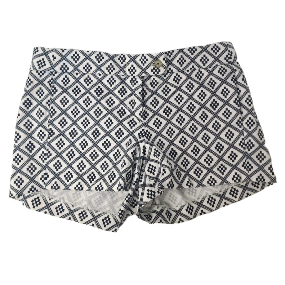 J. Crew Eyelet Chino Shorts Womens Size 2 Navy & White Geometric Checkerboard XS